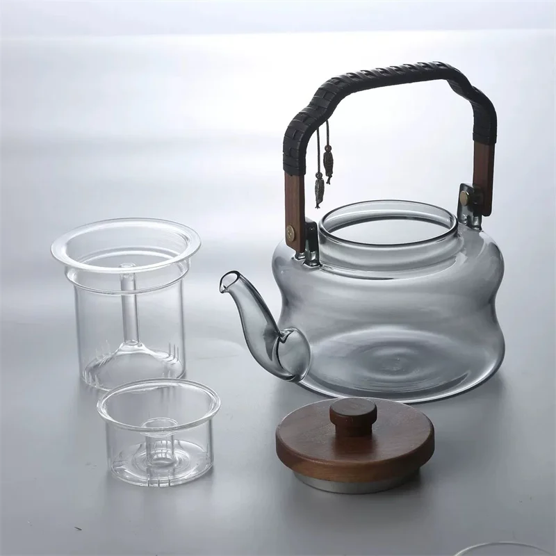 Imagem -03 - Bule de Vidro de Cabo de Madeira com Infusor Conjunto de Chá de Kungfu Resistente ao Calor Chá de Cerveja Pote de Café Teaware Doméstico 850ml