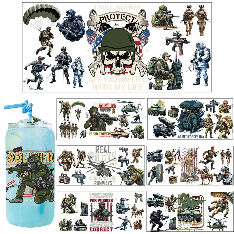 

30 Style Cool US Super Army Series UV Sticker Party DIY Decals 3D transfers uvdtf tumbler seal stickers 16oz uv dtf cup wraps