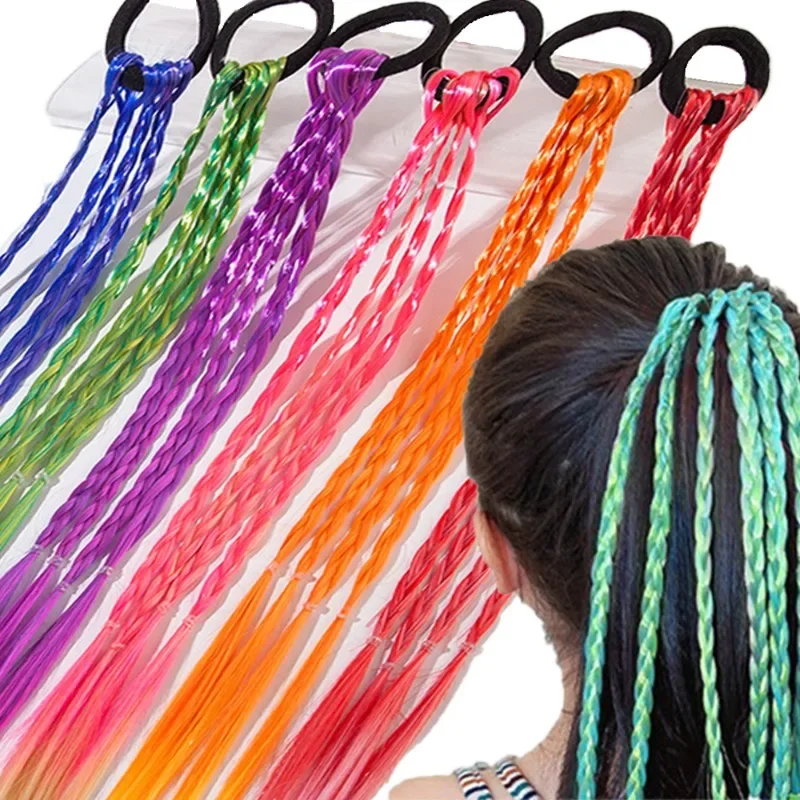 Rainbow Gradient Color Dirty Braids Women Girls Rubber Elastic Hair Bands Fashion Soft Princess Headwear Kids Hair Accessories