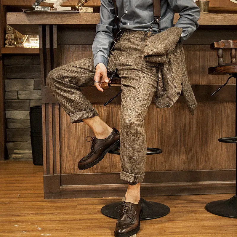 

SOARIN British Retro Plaid Suit Pants Men's Business Casual Slim Nine-Piece Straight Tube Pants Autumn Season Low Waist