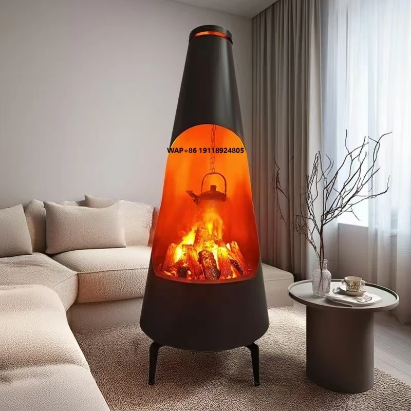 Suspended Wood-Burning Stove Real Fire Modern Fireplace for Hotel Villa Apartment Living Room 50m³ Powerful Heaters Performance