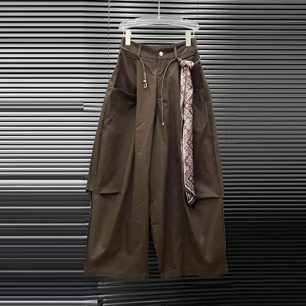   STUDIO 여성용 캐주얼 팬츠 벨트와 스카프 포함 와이드 레그 워크웨어 하이 웨이스트 루즈핏 패셔너블 초가을 신상품