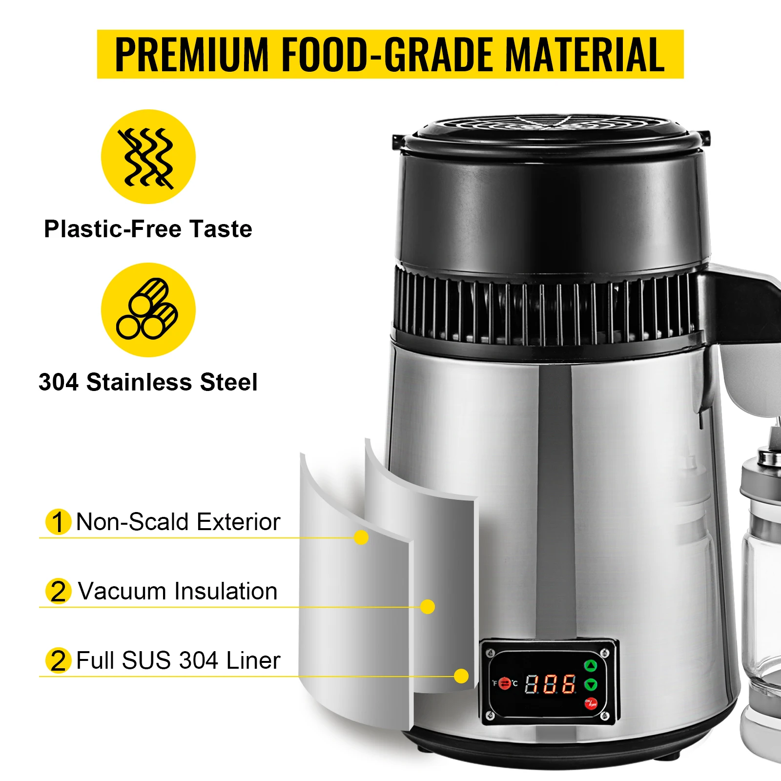VEVOR 4L Alat Pembersih Penjernih Air Distilasi Distilasi Mesin Penyaring Distilasi Moonshine Kit Dispenser DIY untuk Peralatan Rumah Tangga