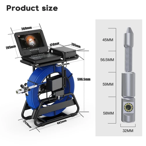 Imagen 2 del producto Cámara de alcantarillado 360 grados 50/80/100M autonivelante 7mm 512HZ localizador 10 pulgadas IPS 1080P Cable de pantalla visión nocturna Ip68