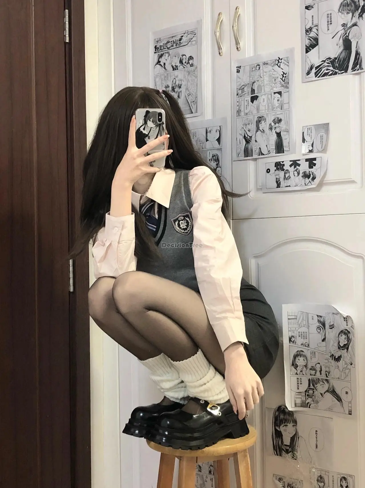 2025 college style jk uniform suit women's autumn winter new grey knitted vest pure slim wrap hip skirt