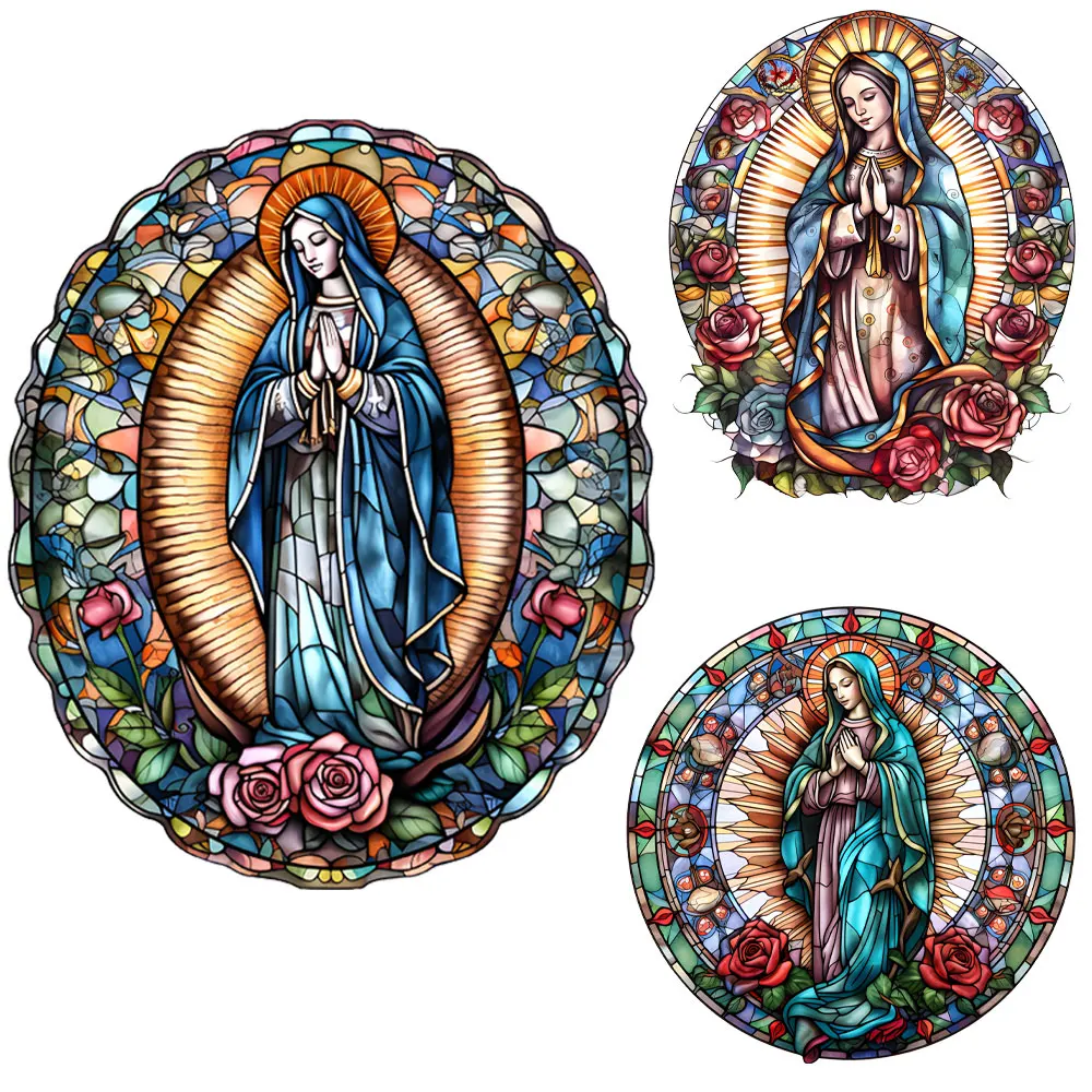 the Virgin Mary Christian Large Heat Transfer Sticker Maria De Guadalupe Virgin Mary Iron on Patches for Shirts Bags Harajuku