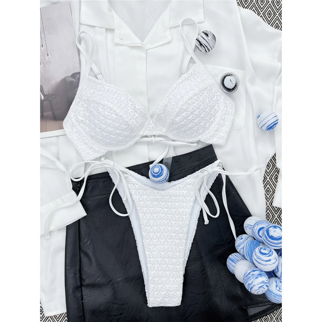 Gefalteter, mit Bügeln versehener brasilianischer Bikini, Damen-Badeanzug, zweiteiliges Bikini-Set, Badebekleidung, Badeanzug für Damen, V3999. – Detail 9
