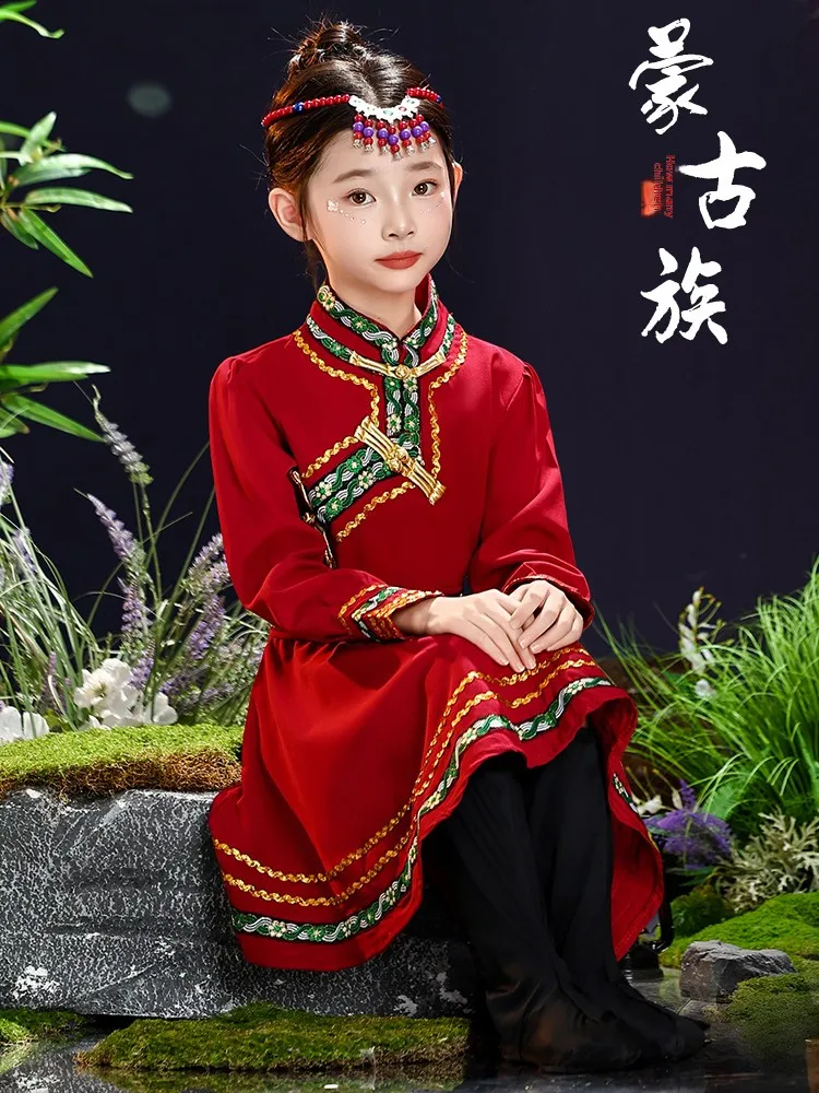 

Mongolian Dance Performance Costume Children's White Ethnic Mongolian Girls' Clothing assland Chopstis Dance Outfit