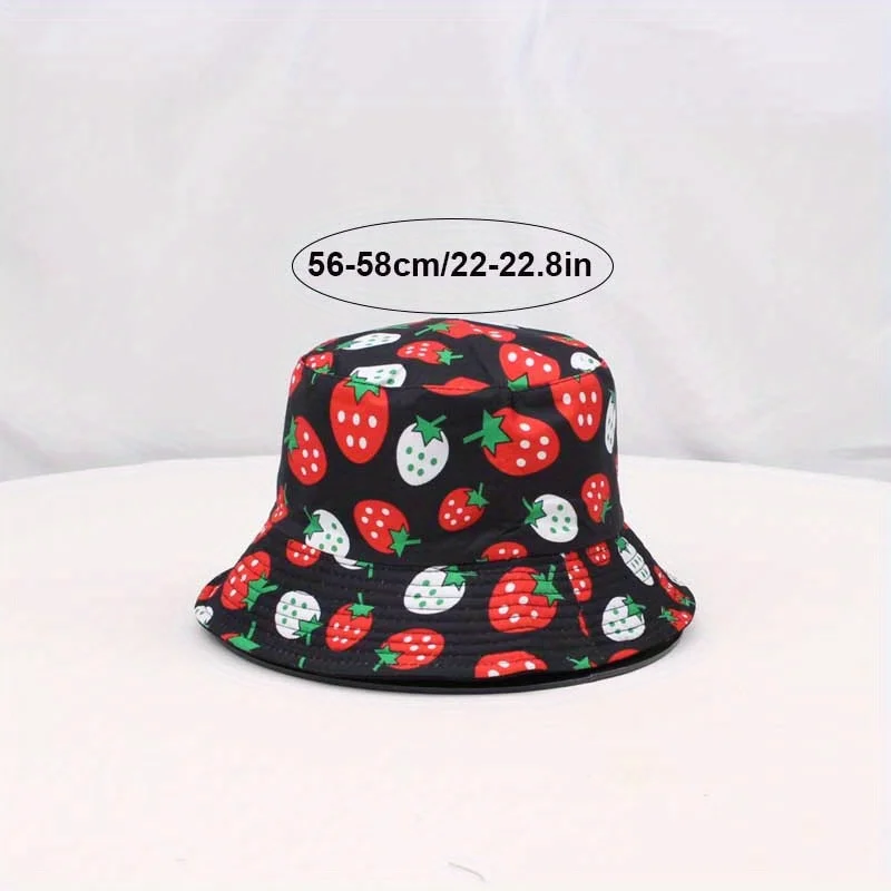 Cartoon Strawberry Print Sunshade Bucket Hats Fruit Big Brim Panama Foldable Outdoor Sports Cycling Travel Beach Fisherman Hat