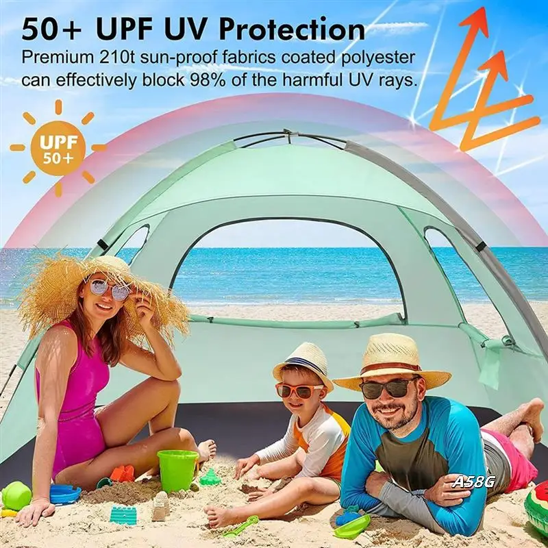 

Canopy Shade Tent For Beach, Breathable Blue Portable Outdoor Shelter For Camping