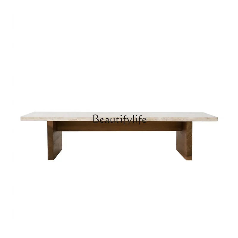 

Wabi Sansan natural travertine coffee table rectangular medieval style household solid wood small tea table