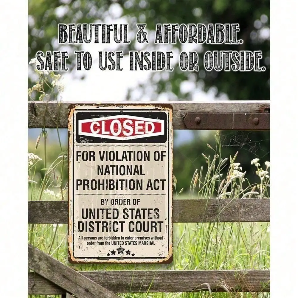 CIFBUY Retro Warning Closed For Prohibition Violation Vintage Aluminum Wall Art Waterproof Durable Metal Sign for Bar Pub Decor
