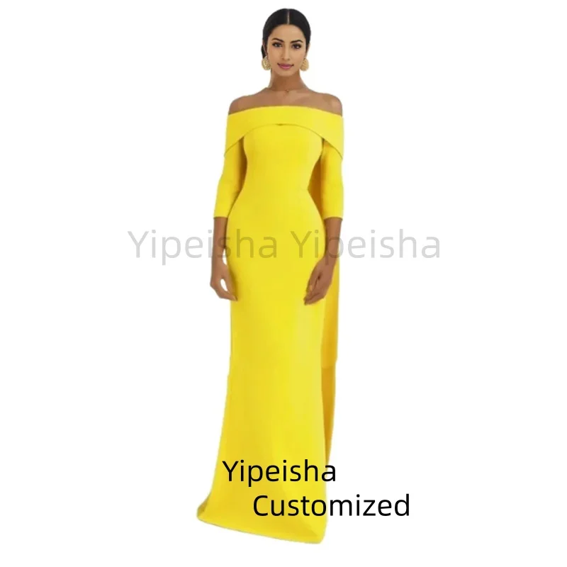 

Customized Women's Evening Dress for Wedding Off The Shoulder Half Sleeves Party Dresses Floor-Length Prom Dress