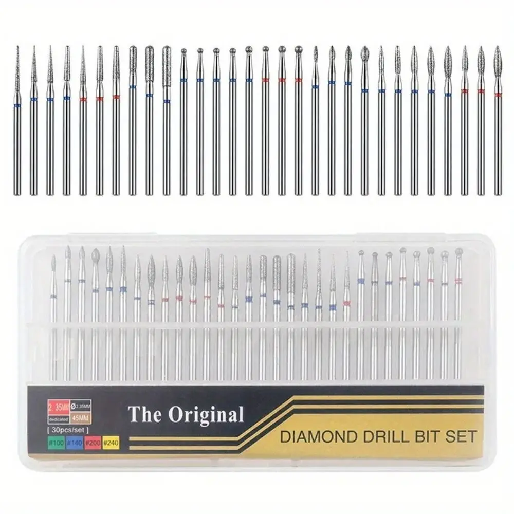 

30 Pcs/Box Diamond Manicure Grinding Head Set Nail Trimming Peeling Nail Drill Bit Kits Replacement head Carving