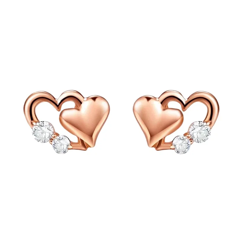 

Solid 14k Rose Gold Women Stud Earrings Heart 1.5mm 2mm Cubic Zirconia CZ Earrings Engagement Wedding Fine Jewelry