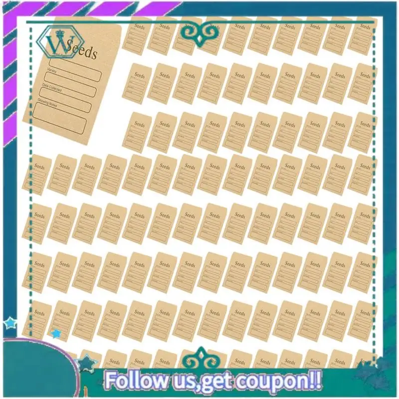 A75Q-200 Pcs Seed Envelopes 3.54 X 2.36 Inch Brown Kraft Paper Seed Packets Envelopes Resealable Self Sealing Seed Packets