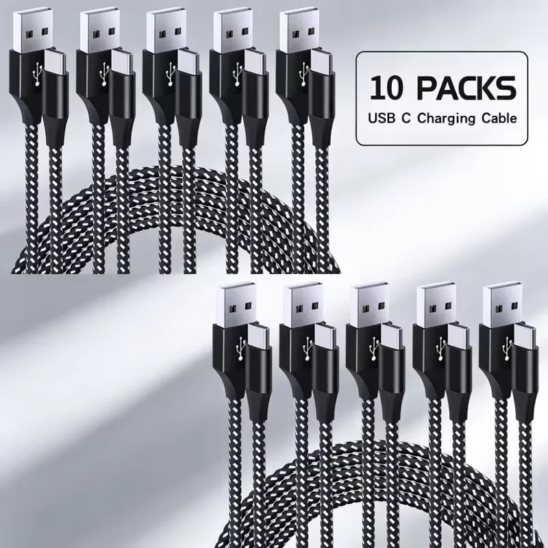 10 Pack 3.3FT/1M USB to Type-C Fast Charging 3A Cable Nylon Braided Data Cable Compatible with iPhone 18/18Pro/18ProMax/Samsung Galaxy S10 S9 S8 Plus Note 10 9 8 LG V50 V40 G8 G7