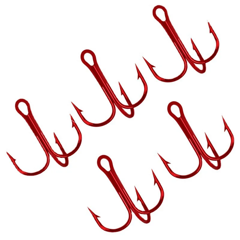 50Pcs Box High Carbon Steel Treble Fishing Hooks 2# 4# 6# 8# 10# Bent Triple Fishhooks Set Red Anchor Hooks For Sea Fishing image 5