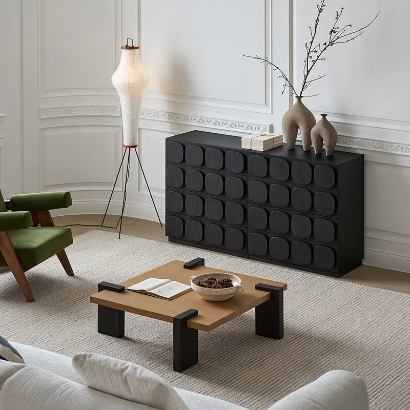 

Retro solid wood dining side cabinet light luxury high-end living room floor combination chest cabinet household antique storage