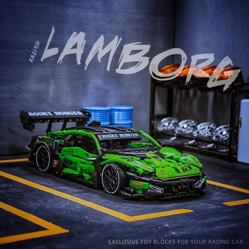 1644PCS Technical Green Super Speed Lamborghinised Sport Car Model Building Blocks Famous Vehicle Assemble Bricks Toys For Adult