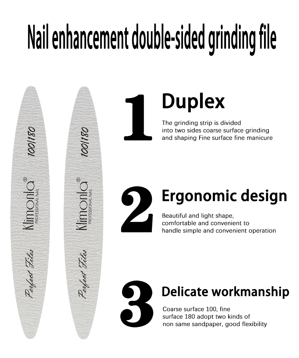 5/10/25/50Pcs Klimonla Professional Nail Files 100/180 Grit - Perfect for Nail Shaping & Buffing, Ideal for Salon & Home Use
