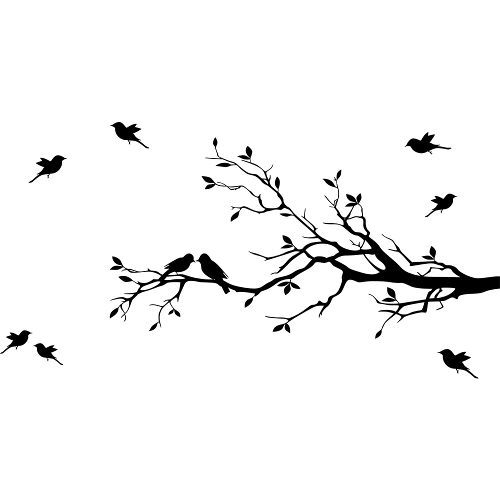

New Tree Branch with 10 birds Wall Decal Deco Art Sticker Mural 58inX28in