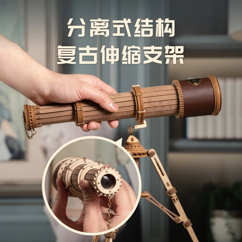 Telescopio monoculare Modello in legno Assemblaggio fai-da-te Building Block Puzzle Toy Perfetto regalo di Natale di compleanno fatto a mano per ragazzi e adolescenti