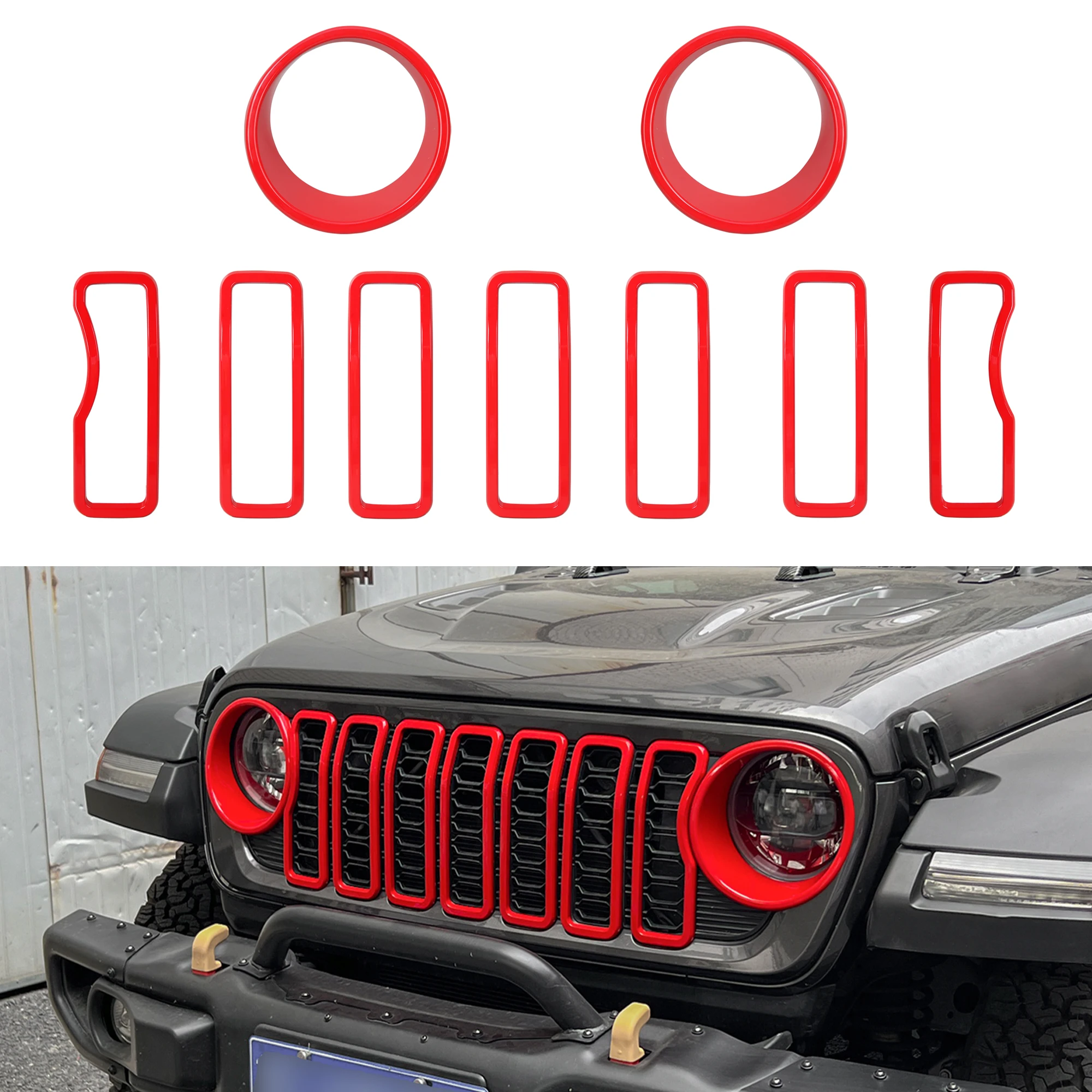 Grill Insert Headlight Cover Bezel Trim For Jeep Wrangler JL JLU Gladiator JT Willys Sahara Rubicon 2024+ Sticker