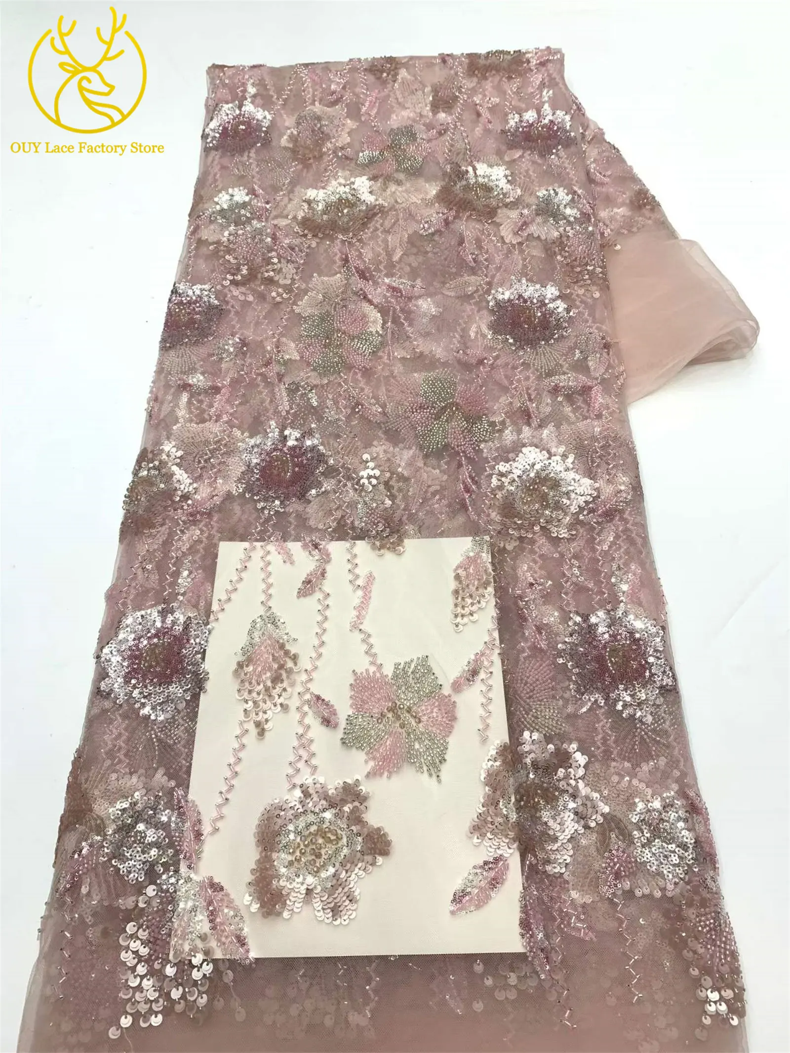 2026 Französische Stickerei Perlenbesetzter Mesh-Spitzenstoff 5 Yards Hochwertiger Afrikanischer Pailletten-Spitzenstoff für Damen Partykleider Nähen – Detail 14