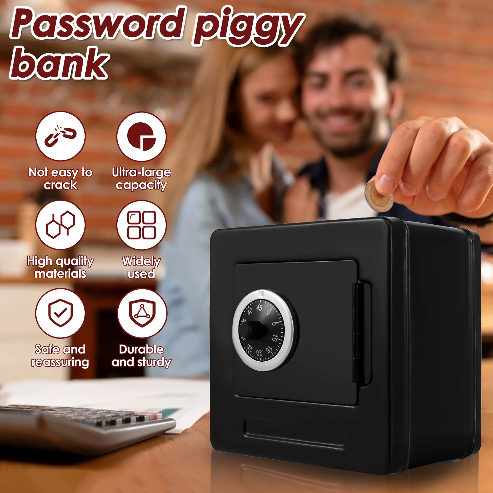 Bank Money Box Mini Safe Household Piggy Bank with Combination Lock Rotating Password Cash Storage Money Saving Retro Atm Gift