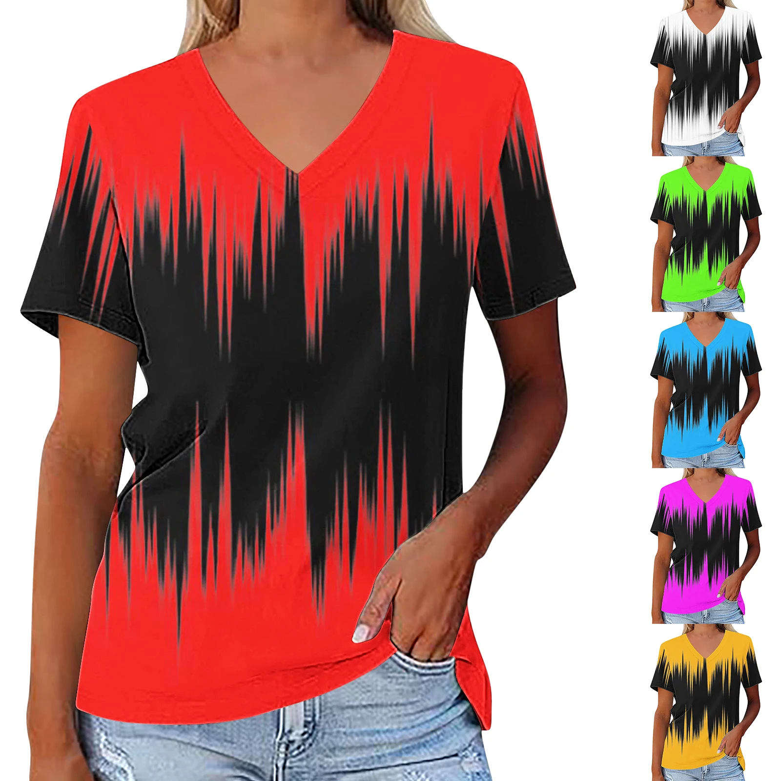 Women's Summer Short Sleeve V Neck T Shirts Loose Casual Tee Tops Compression Shirt Long Sleeve Long Sleeved Shirt Plain Shirt