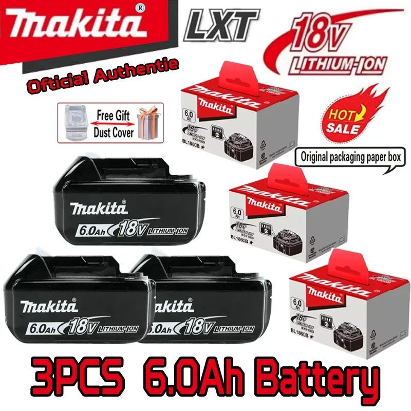 

100% Original Makita 18V battery 18650 rechargeable lithium-ion battery, replaceable Makita BL1830 BL1860B with 18V 3A charger