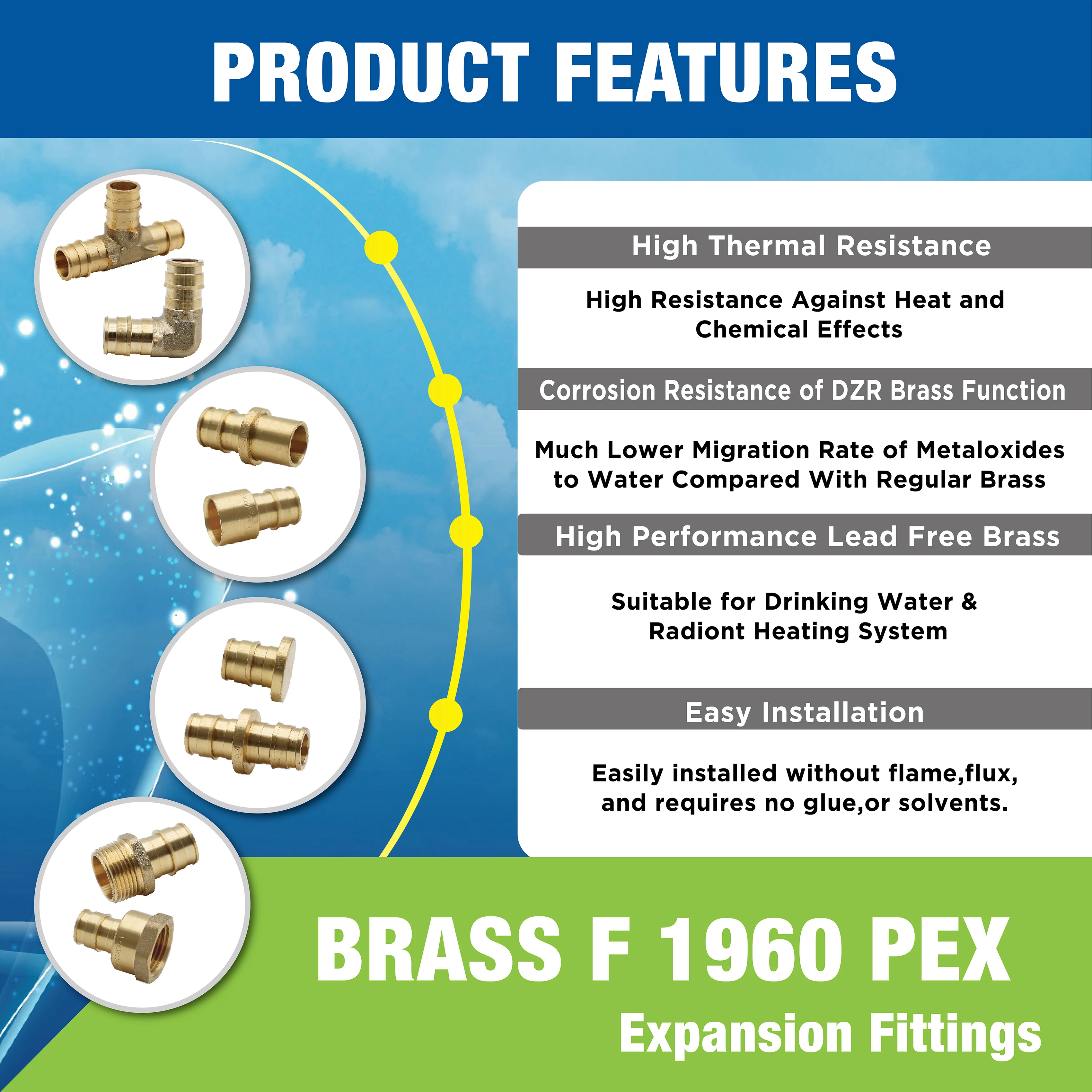 KING SMART  F1960/Wisbo/PEX A Expansion PEX 1" * 1" PEX Elbow; 6Pcs/Case; Lead Free Brass; 80254