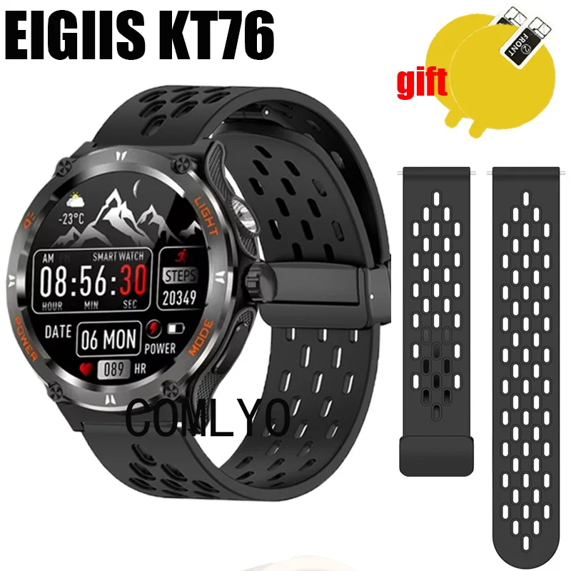 For EIGIIS KT76 Smart Watch Strap Wristband Silicone Sports Soft Women Men Band Screen protector Film