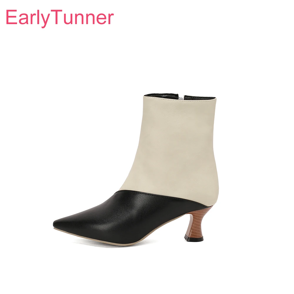 

Зимние женские ботинки до середины икры для взрослых, белые, черные женские повседневные туфли на высоком каблуке 5 см, большие размеры 12, 43 47 50