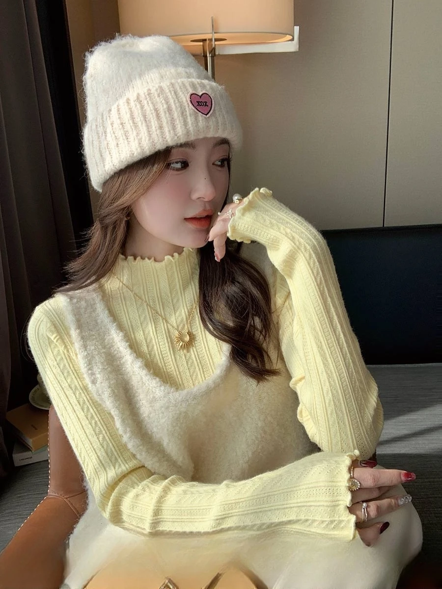 Sueter Feminino Pullover Langarm Weiß Gestrickte Pullover Frauen Pullover Neue Mock Neck Stricken Pullover Pullover Frauen Tops Q1757