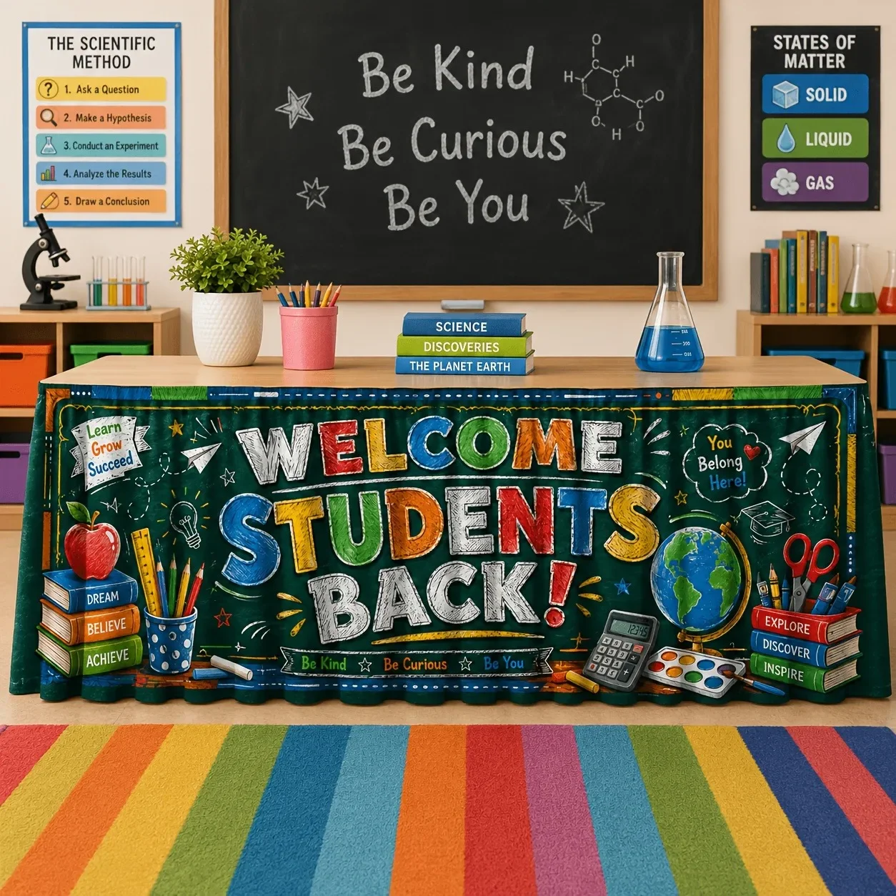 1pc Party Table Skirt -Back-to-SchoolTheme -Blackboard Printed Table Skirt -Suitable for School Events and Classroom Decorations