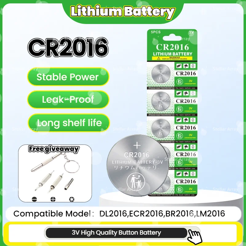 

3V Lithium Button Battery CR2016 LM2016 DL2016 Child Resistant Safe Mercury-Free Long Life for Electronics and Watches