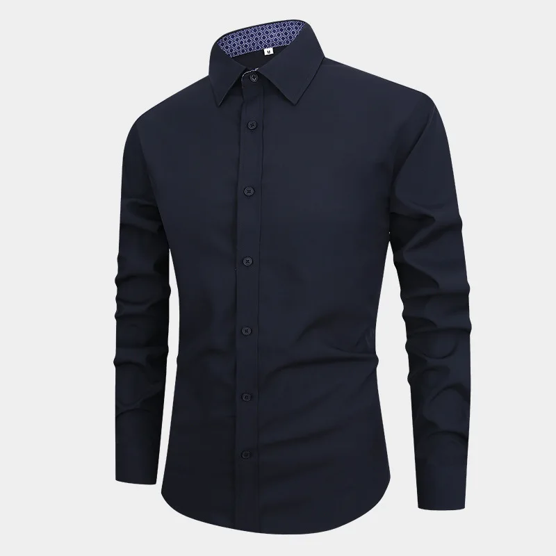 

Мужской Long Sve irt Slim Fit против морщин, не гладить, чистый цвет, Busin irt для офисной одежды, повседневный шикарный китайский бренд