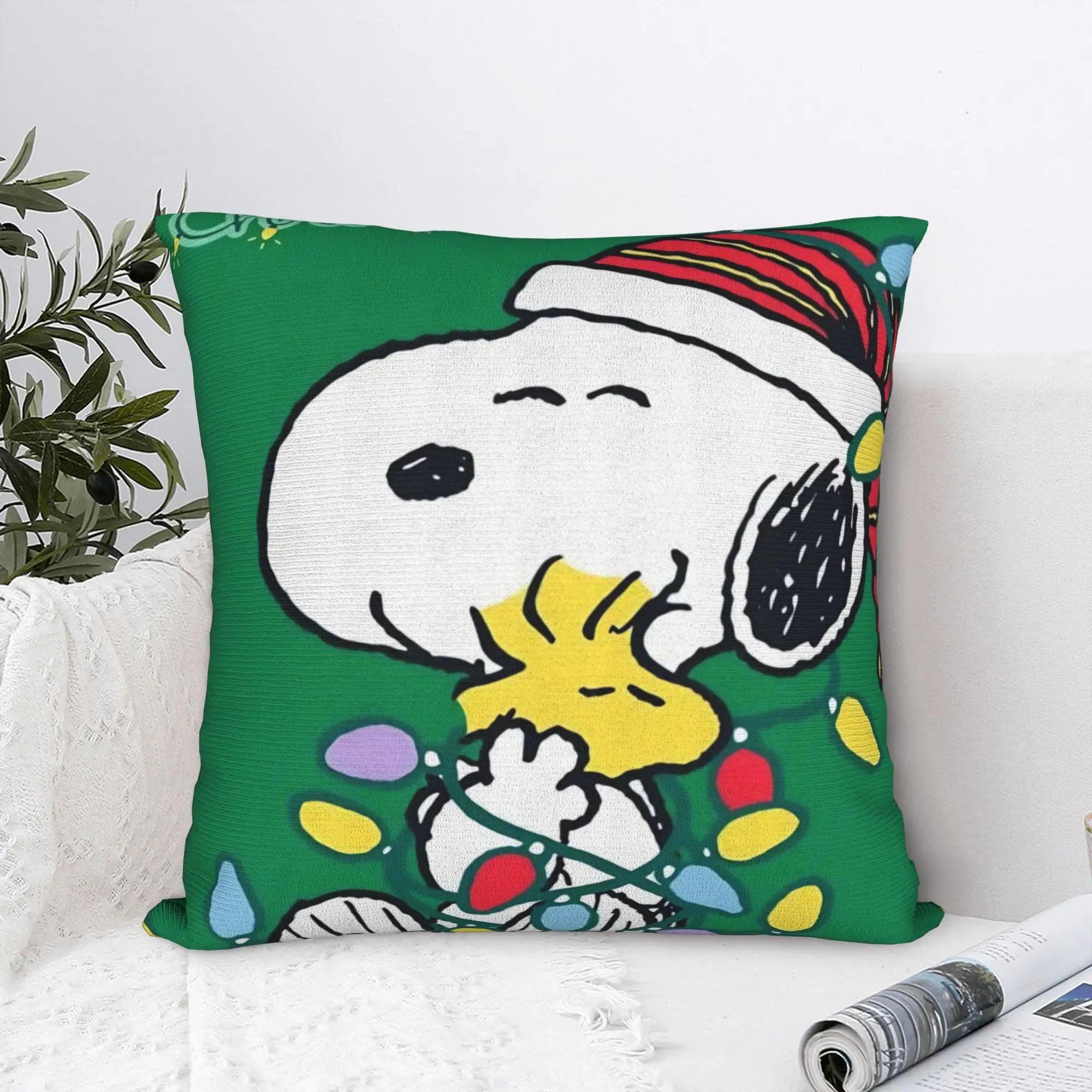 S-Snoopys Xmas  Merry Christmas Square Pillow Case  Cushion Covers Vintage Zippered Decor Pillowcase for Bed 40x40cm