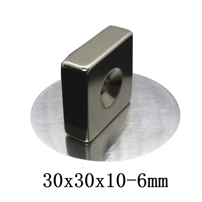 

Мощные квадратные магниты NdFeB 30x30x10-6 мм с отверстиями 6 мм, блоки редкоземельных магнитов 30x30x10-6 мм