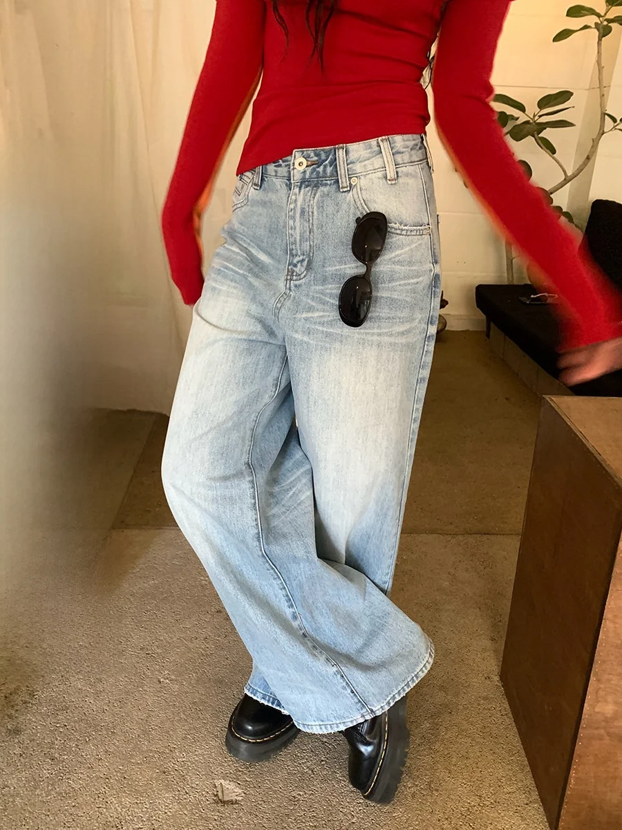 

Sinbounboun High Waist Straight Leg Vintage Waed Denim Jeans Casual Drapey Loose Fit Women's Spring Autumn Faion