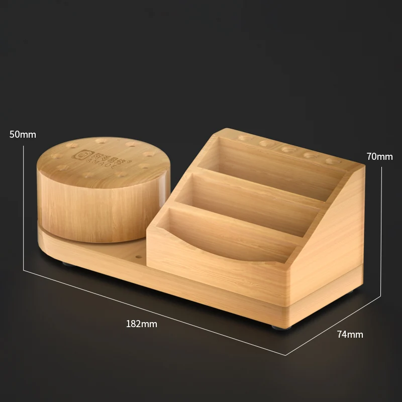 Amaoe 360° Rotating Storage Box Bamboo Wooden Organizing Holder Tweezers Screwdriver Steel Mesh Mobile Phone Organizer Tools