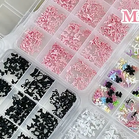 Conjunto de laço colorido com 12 grades, fita de resina, acessórios para arte em unhas, decoração diy, manicure, mini gemas para unhas