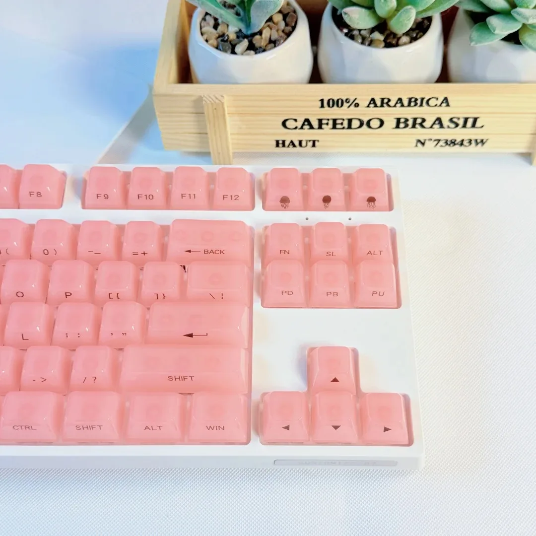 119 مفتاحًا كريمي وردي ضبابي شفاف كريستال PC أغطية مفاتيح MDA Profile طباعة جانبية RGB أغطية مفاتيح بإضاءة خلفية للوحة مفاتيح MX #5