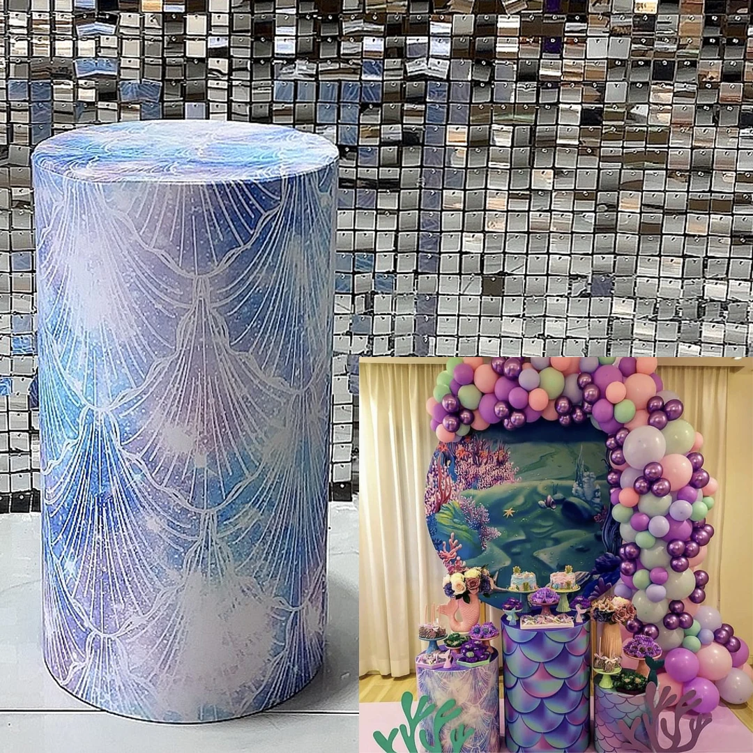 Copri zoccolo cilindrico a tema sirena copertura con piedistallo elastico compleanno Baby Shower dessert tovaglia puntelli NO-270