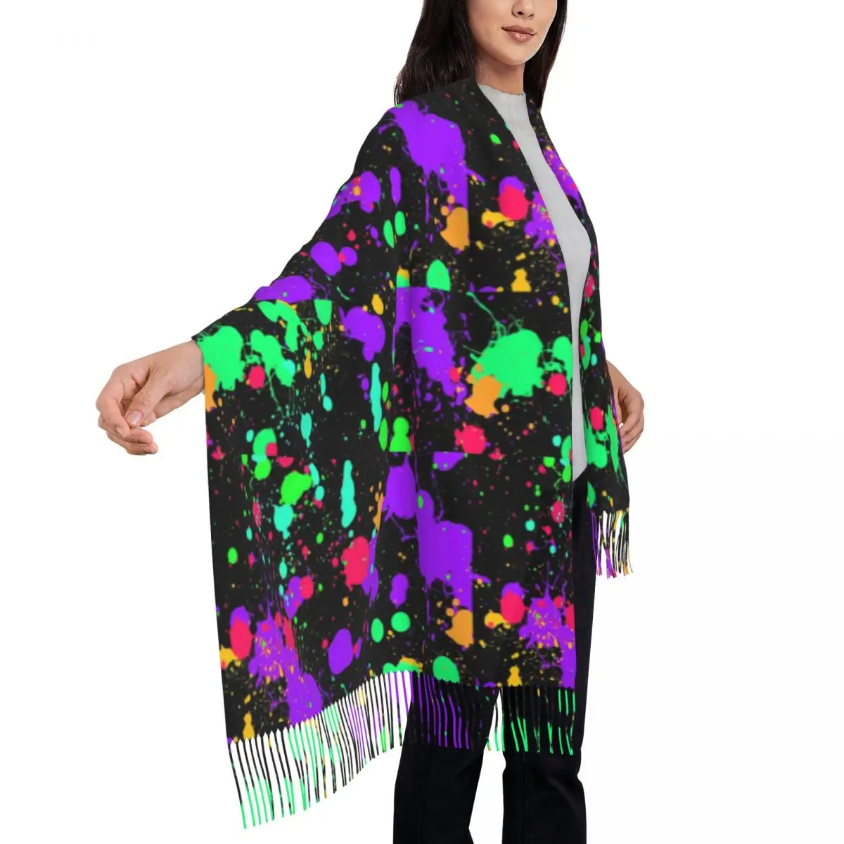 Colorful Neon Paint Scarf Female Pretty Splatter Print Large Scarves Winter Fashion Shawls and Wraps Warm Soft Designer Bandana