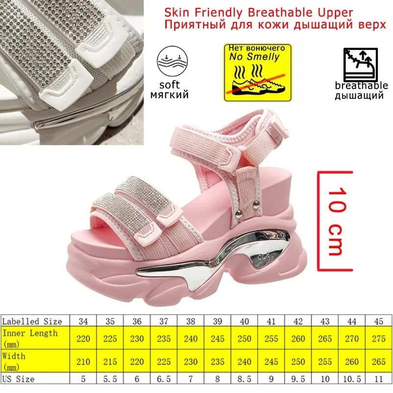 Koznoy 10cm Women Fashion Summer Shoes Peep Toe Platform Wedge Sandals Hook Bling Loop Women Casual Beach Sandálias Das Mulheres