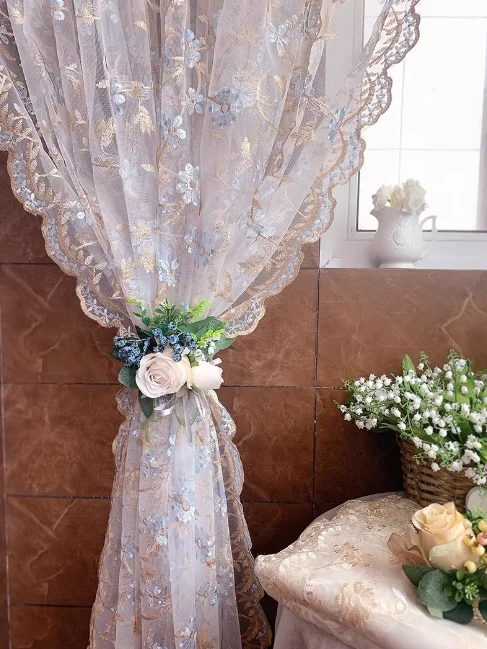 1 Stück Amerikanischer Retro-Stil Romantische Bestickte Blumen-Vorhänge Küchentür-Vorhänge Wohnzimmer Schlafzimmer Vorhänge