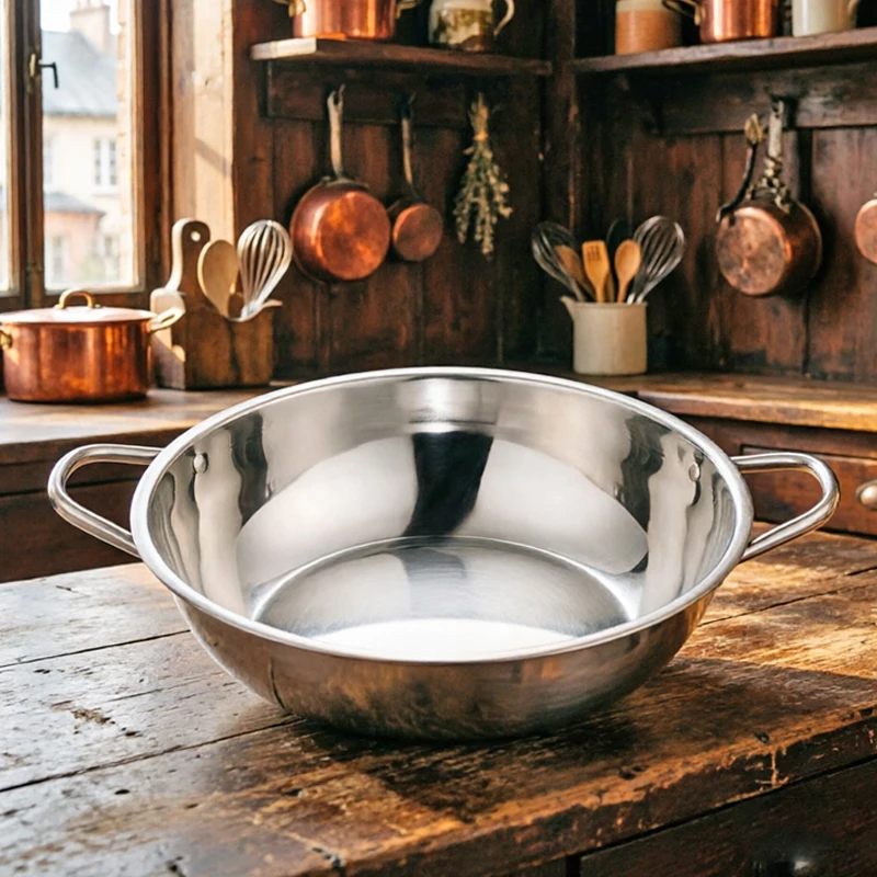 

1Pc Stainless Steel Thickened Single Hot Pot Steamboat Anti-Scald Handle Durable Flat Bottomed Spicy Hot Pot Clear Soup Pot
